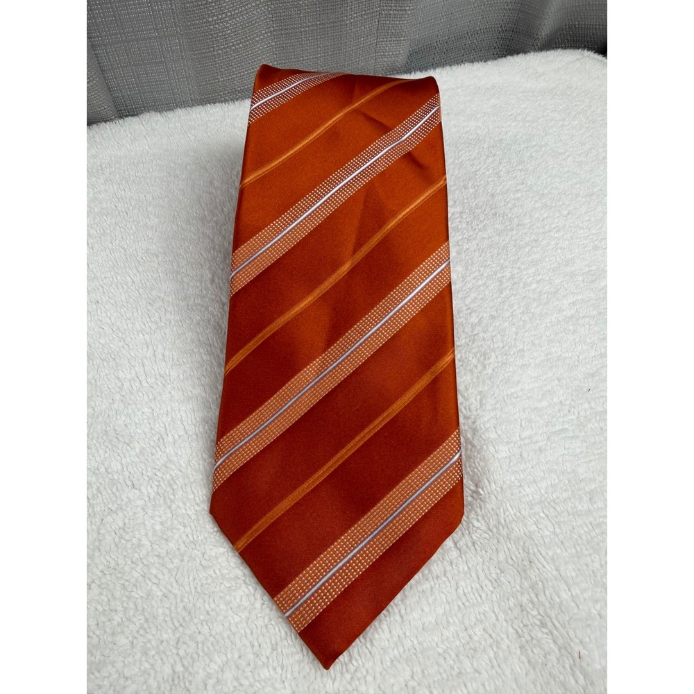Italo Ferretti Silvi Marina Orange Striped Silk Tie Handmade Italy Mens Necktie
